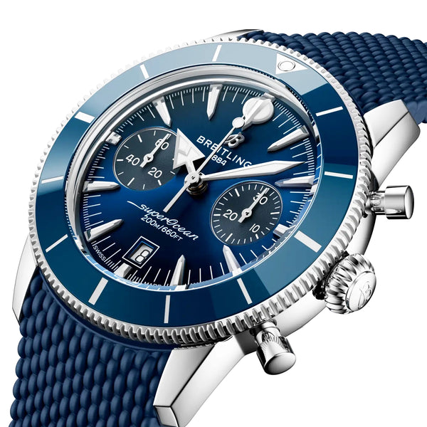 Breitling Superocean Heritage Chronograph 42mm Blue Dial Rubber Strap Watch - Berry's Jewellers