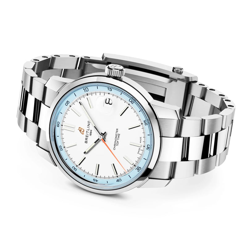 Breitling Top Time B31 38mm White Dial Automatic Bracelet Watch - Berry's Jewellers