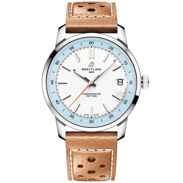 Breitling Top Time B31 38mm White Dial Automatic Leather Strap Watch - Berry's Jewellers