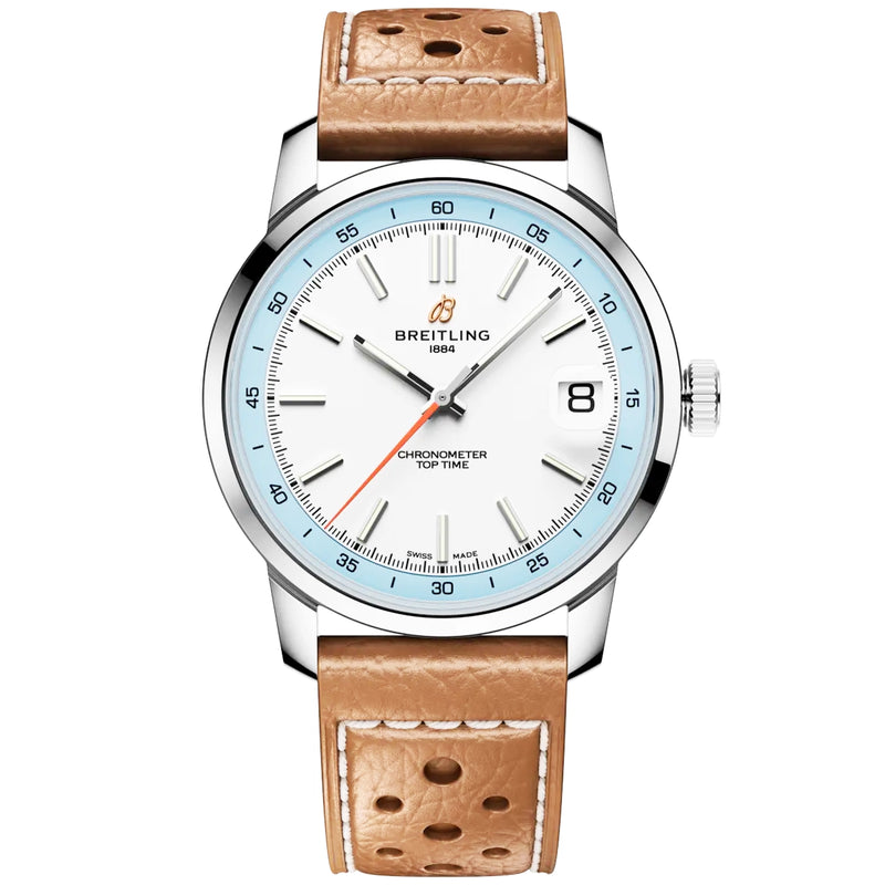 Breitling Top Time B31 38mm White Dial Automatic Leather Strap Watch - Berry's Jewellers