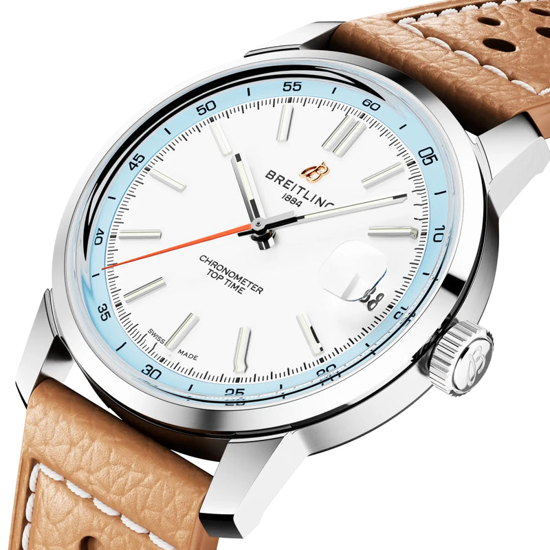 Breitling Top Time B31 38mm White Dial Automatic Leather Strap Watch - Berry's Jewellers