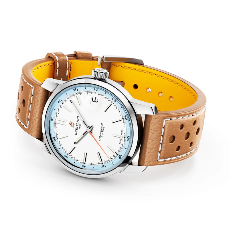 Breitling Top Time B31 38mm White Dial Automatic Leather Strap Watch - Berry's Jewellers