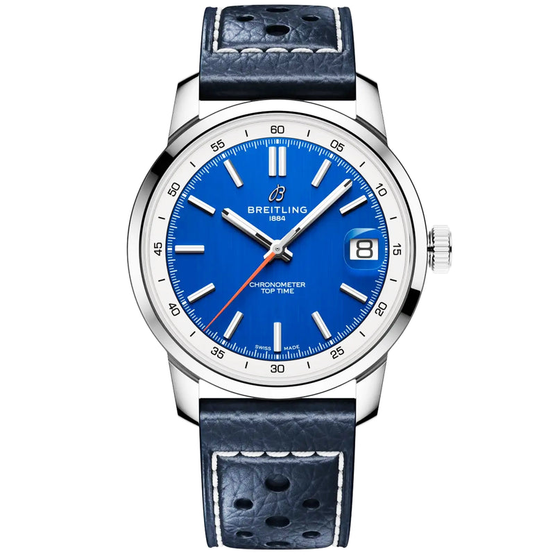 Breitling Top Time B31 38mm Blue Dial Automatic Leather Strap Watch - Berry's Jewellers