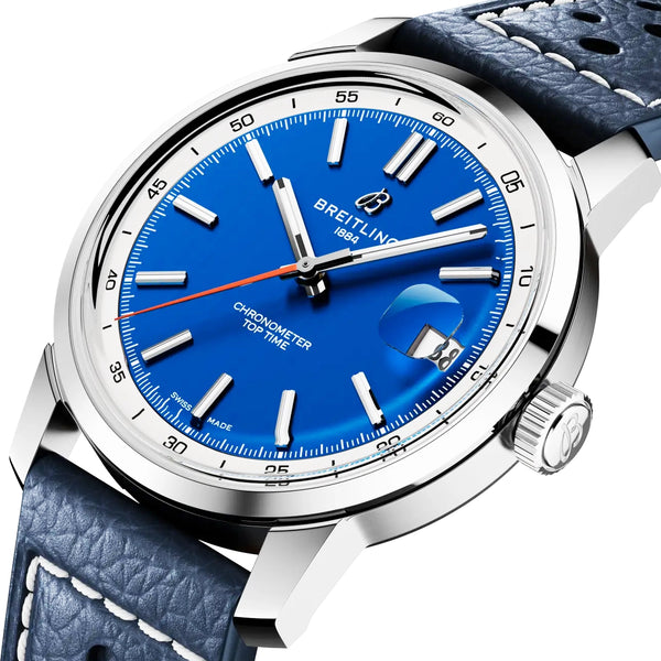Breitling Top Time B31 38mm Blue Dial Automatic Leather Strap Watch - Berry's Jewellers