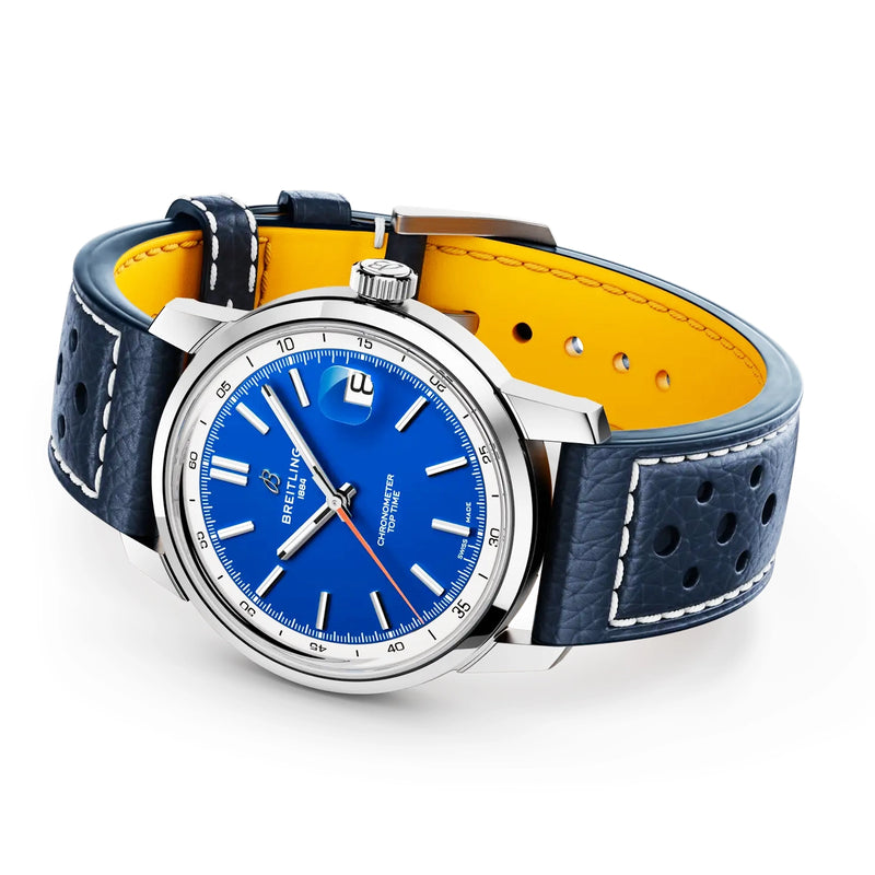 Breitling Top Time B31 38mm Blue Dial Automatic Leather Strap Watch - Berry's Jewellers