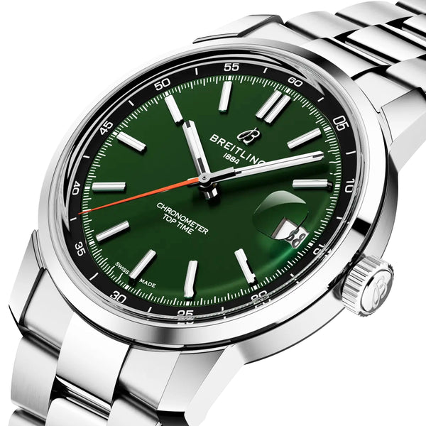 Breitling Top Time B31 38mm Green Dial Automatic Bracelet Watch - Berry's Jewellers