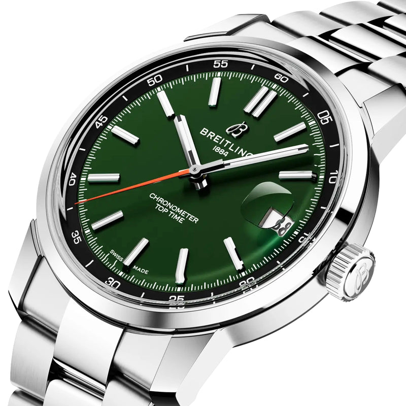 Breitling Top Time B31 38mm Green Dial Automatic Bracelet Watch - Berry's Jewellers