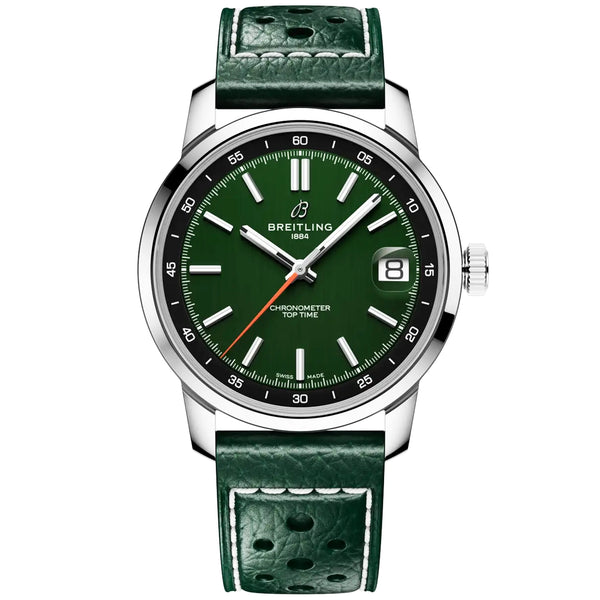 Breitling Top Time B31 38mm Green Dial Automatic Leather Strap Watch - Berry's Jewellers