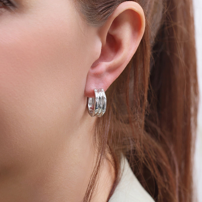 Berry's 18ct White Gold Round Brilliant Cut Diamond Three Row Hoop Earrings - Berry's Jewellers