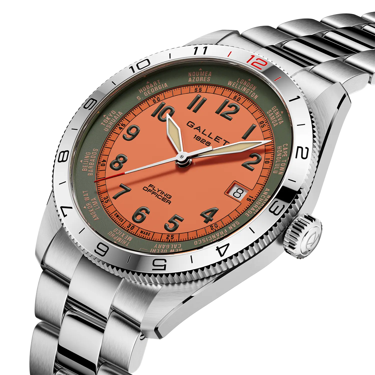Flying Officer 40mm Orange Dial Steel Bracelet Automatic Watch
