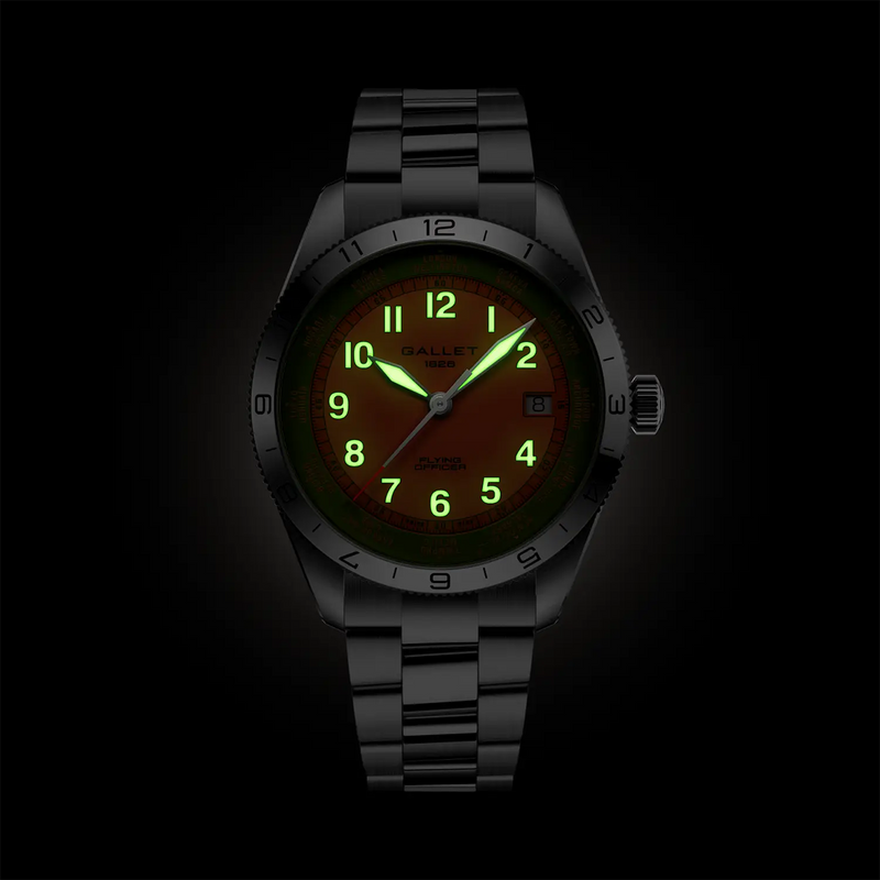 Flying Officer 40mm Orange Dial Steel Bracelet Automatic Watch
