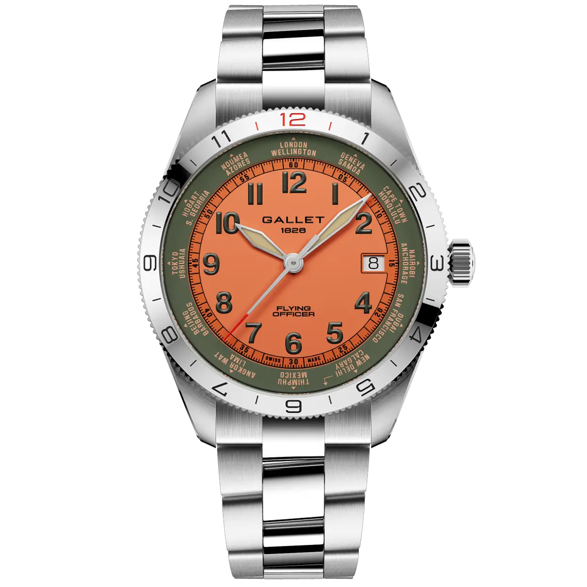 Flying Officer 40mm Orange Dial Steel Bracelet Automatic Watch