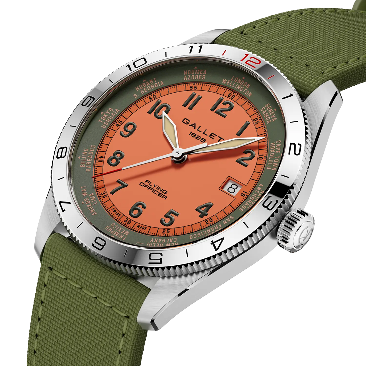 Flying Officer 40mm Orange Dial Fabric Strap Automatic Watch