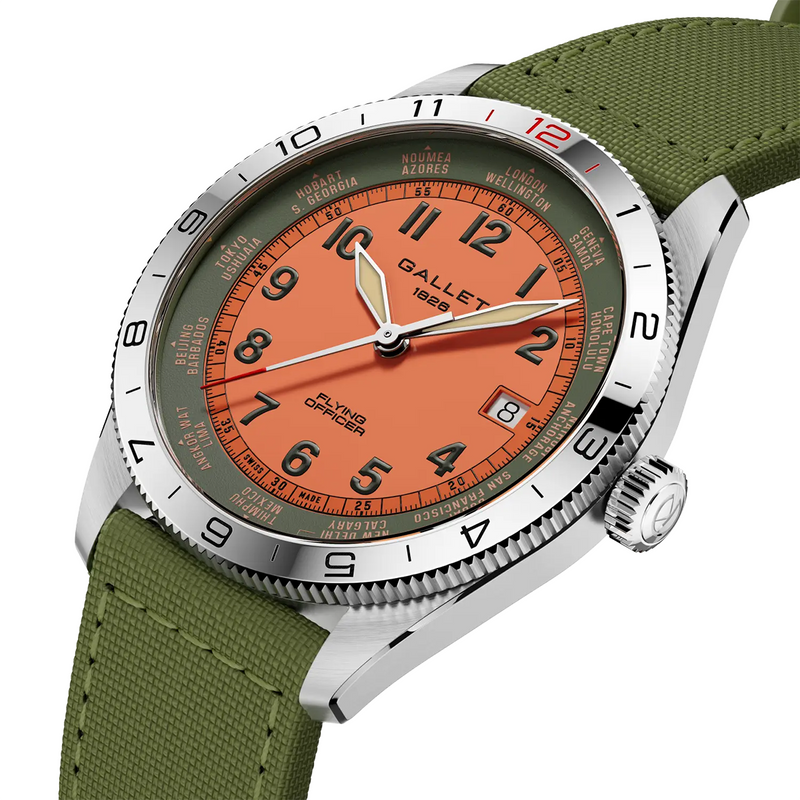 Flying Officer 40mm Orange Dial Fabric Strap Automatic Watch
