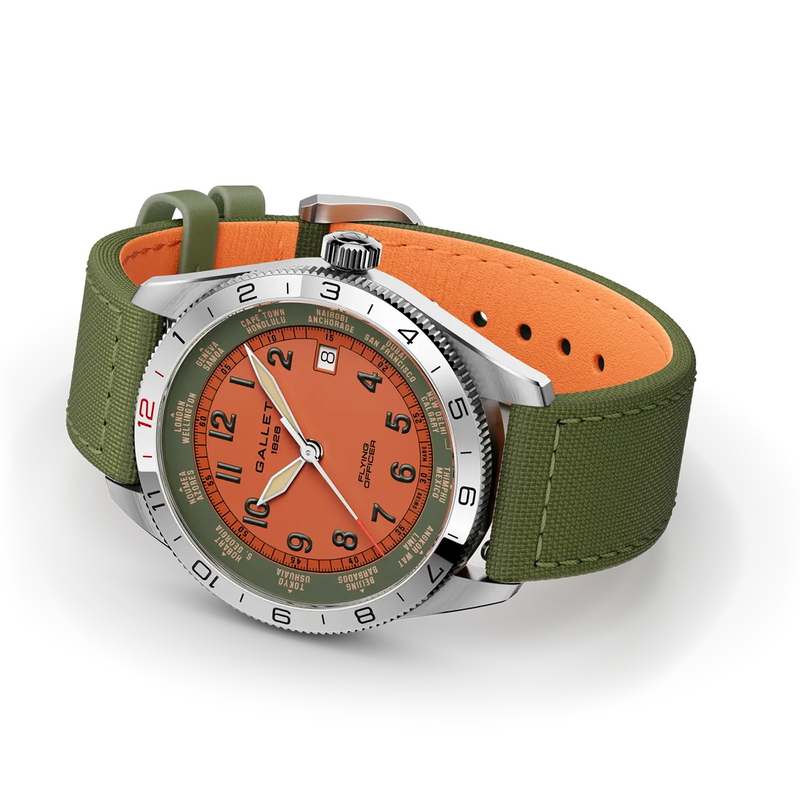 Flying Officer 40mm Orange Dial Fabric Strap Automatic Watch
