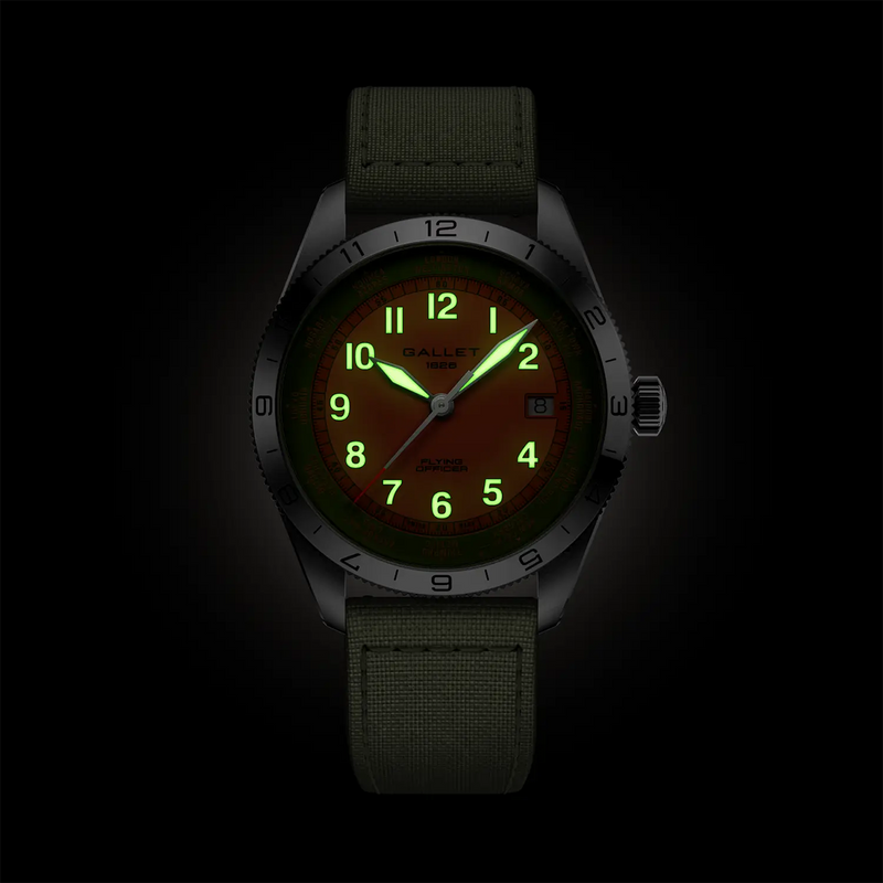 Flying Officer 40mm Orange Dial Fabric Strap Automatic Watch