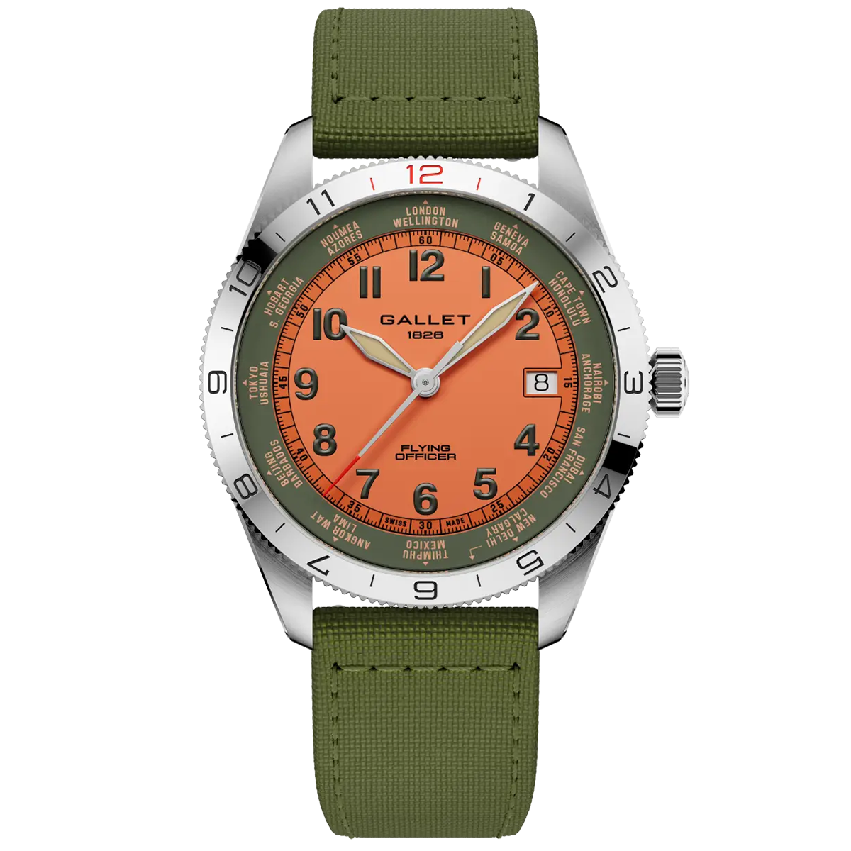 Flying Officer 40mm Orange Dial Fabric Strap Automatic Watch