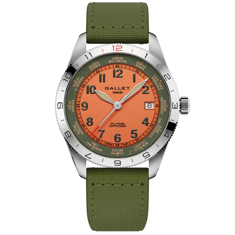 Flying Officer 40mm Orange Dial Fabric Strap Automatic Watch