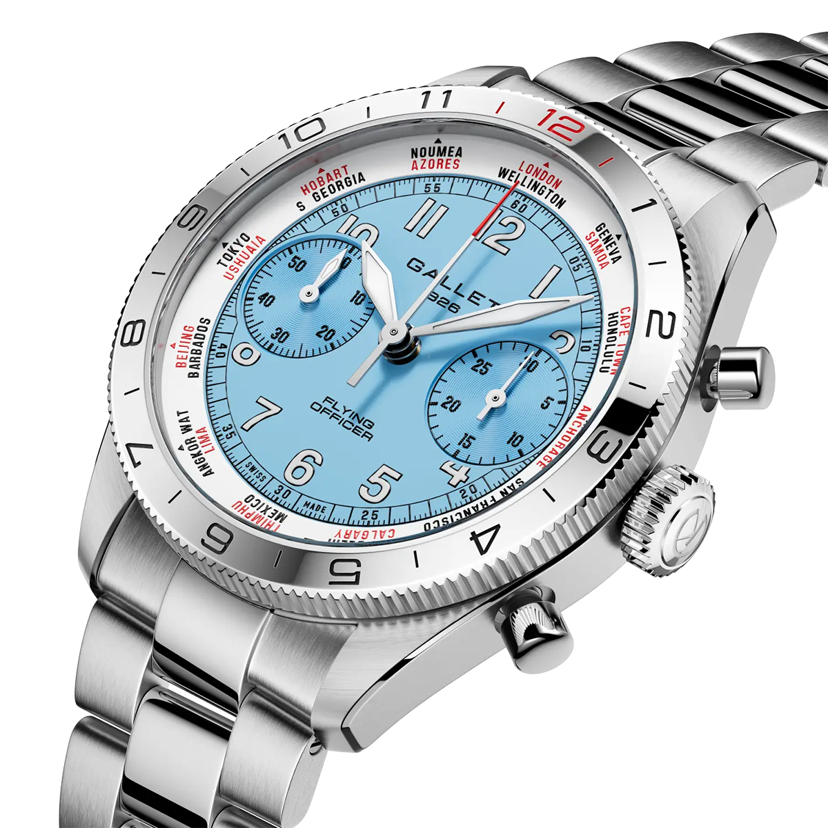 Flying Officer Chronograph 40mm Sky Blue Dial Steel Bracelet Automatic Watch