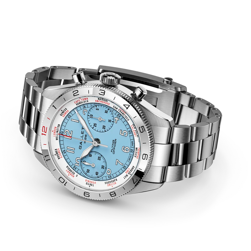 Flying Officer Chronograph 40mm Sky Blue Dial Steel Bracelet Automatic Watch