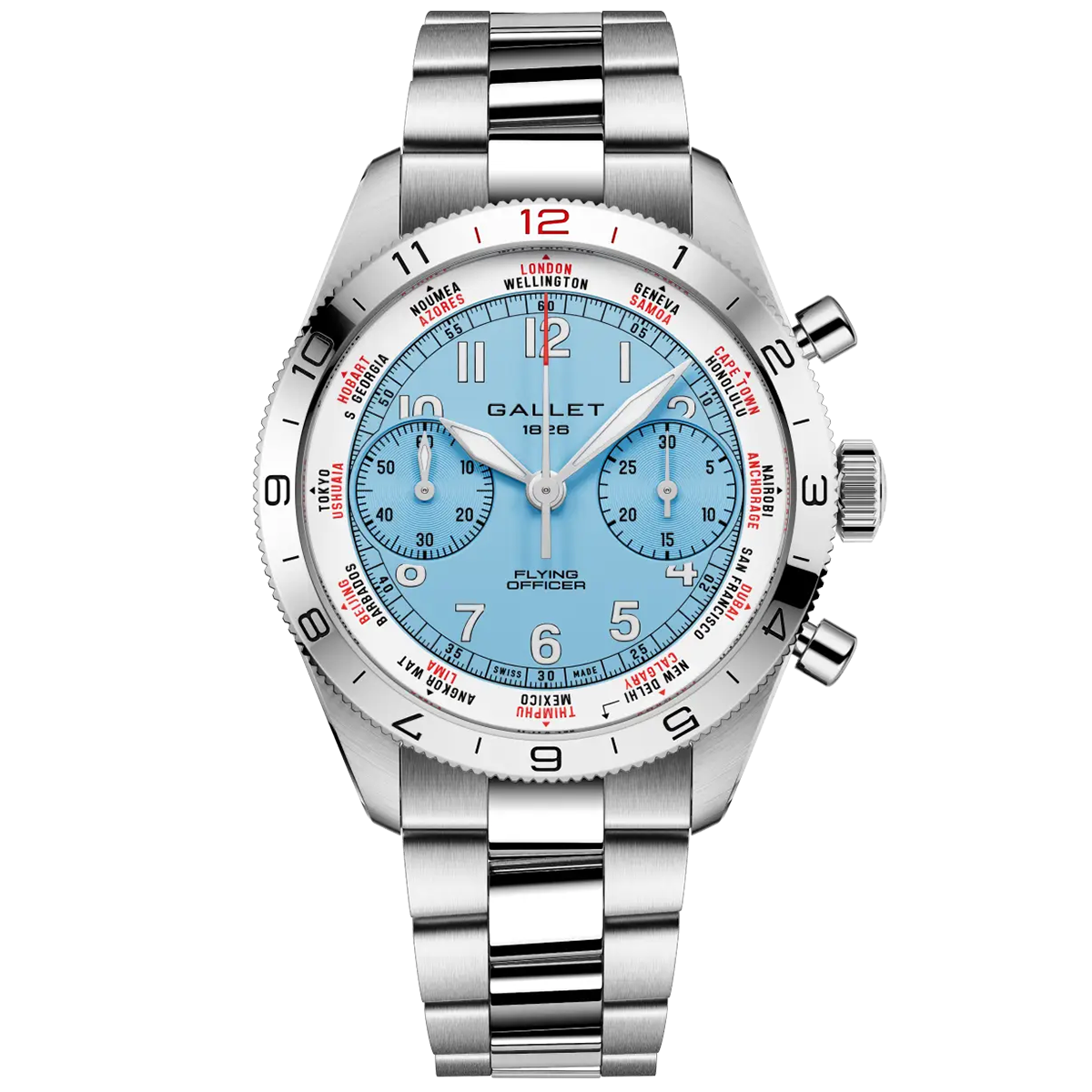 Flying Officer Chronograph 40mm Sky Blue Dial Steel Bracelet Automatic Watch