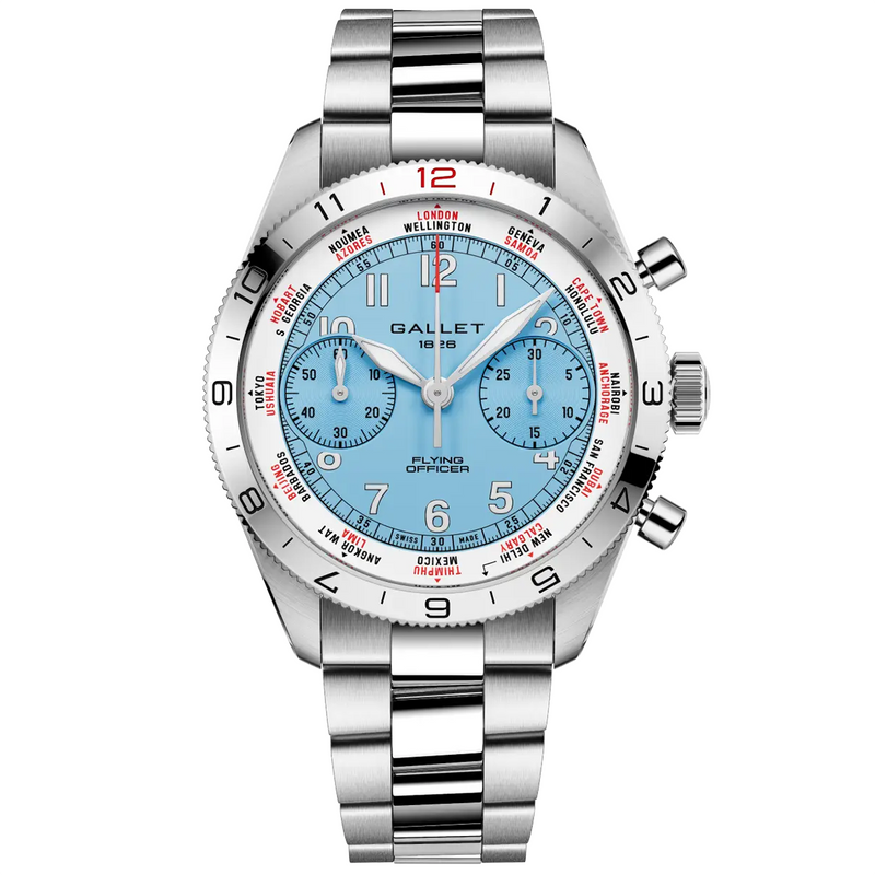 Flying Officer Chronograph 40mm Sky Blue Dial Steel Bracelet Automatic Watch