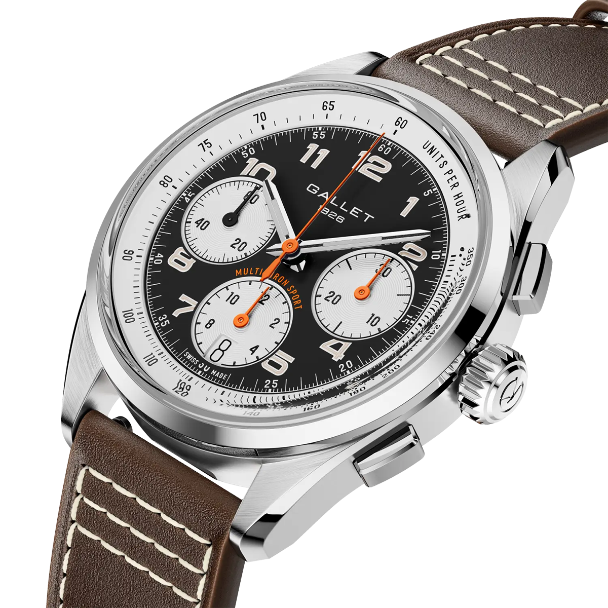 Multichron Sport 41mm Black Opaline Dial Brown Strap Automatic Watch