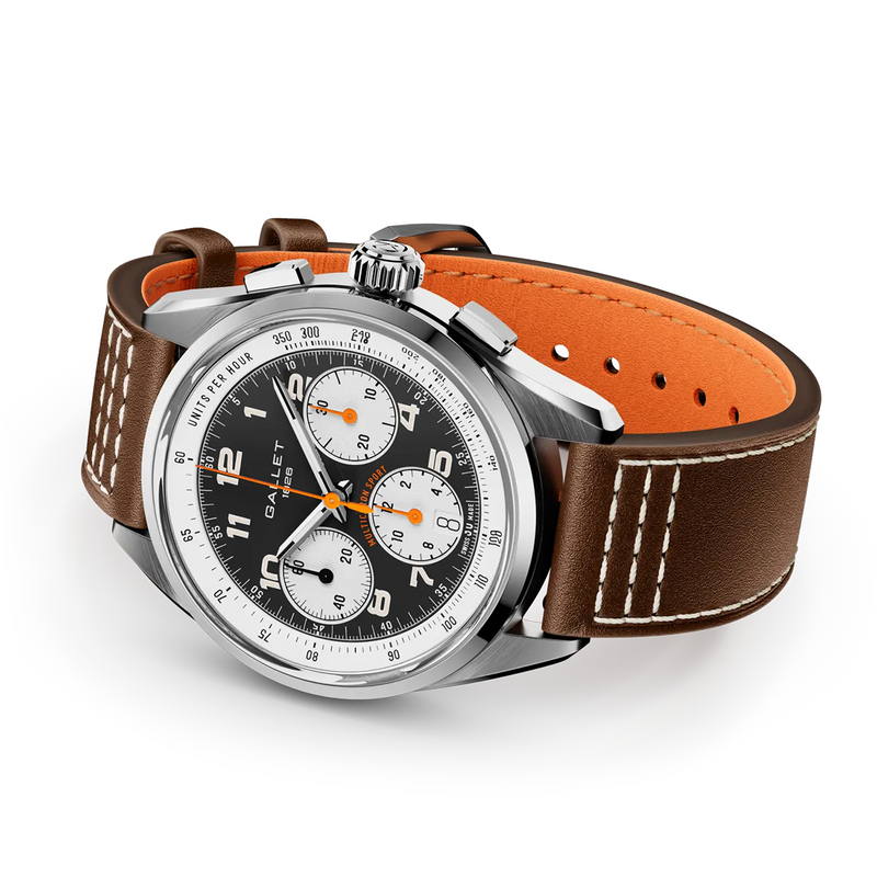 Multichron Sport 41mm Black Opaline Dial Brown Strap Automatic Watch
