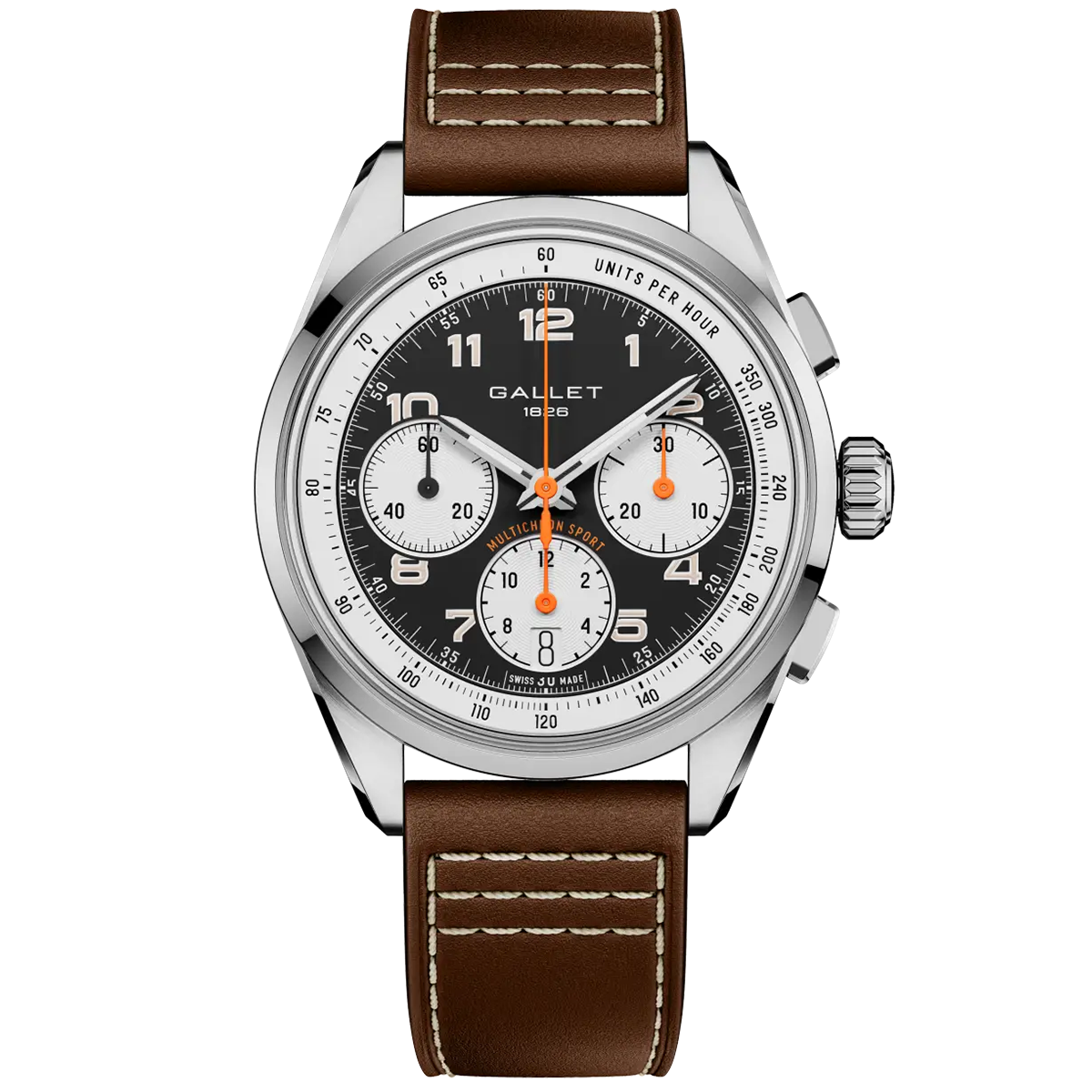 Multichron Sport 41mm Black Opaline Dial Brown Strap Automatic Watch