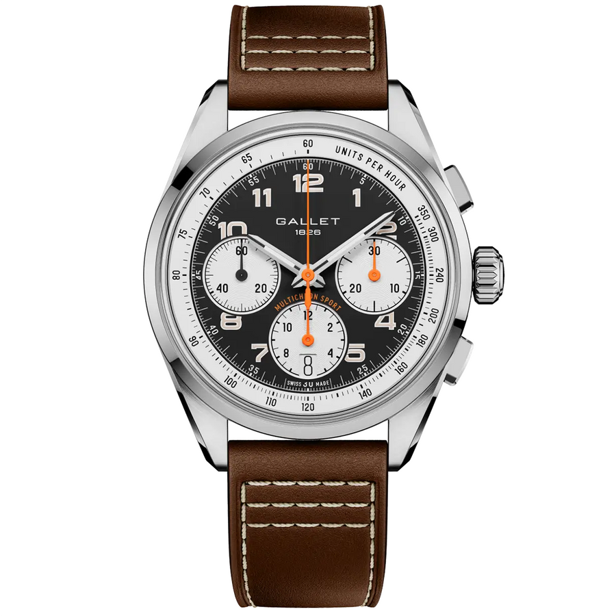 Multichron Sport 41mm Black Opaline Dial Brown Strap Automatic Watch