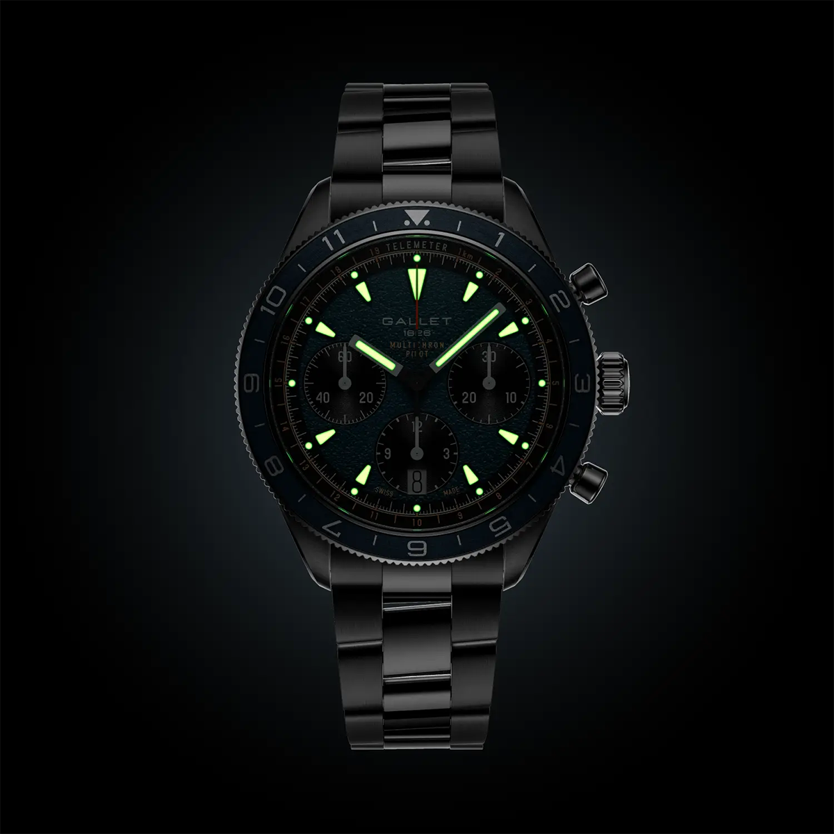 Gallet Multichron Pilot 42mm Steel Blue Dial Steel Bracelet Automatic Watch - Berry's Jewellers