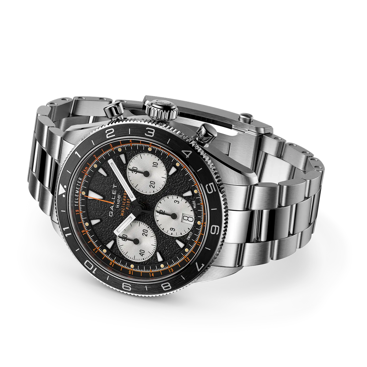 Gallet Multichron Pilot 42mm Steel Black Dial Steel Bracelet Automatic Watch - Berry's Jewellers