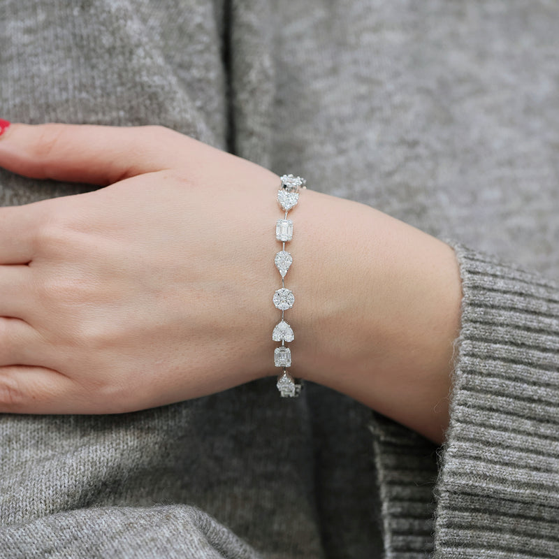 Berry's 18ct White Gold Mixed Diamond Fancy Cluster Line Bracelet - Berry's Jewellers