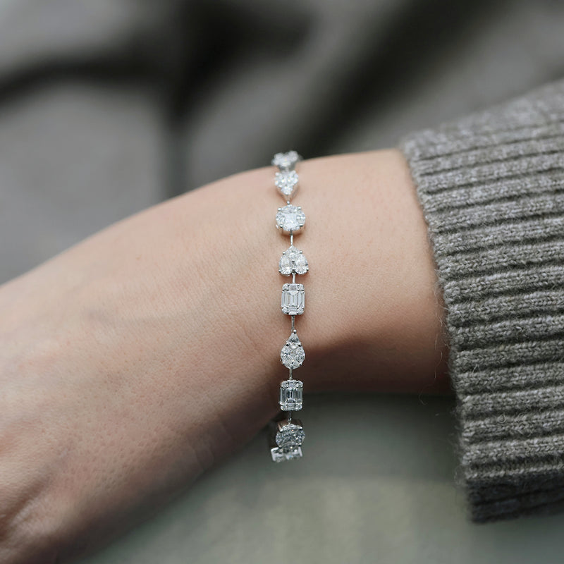 Berry's 18ct White Gold Mixed Diamond Fancy Cluster Line Bracelet - Berry's Jewellers
