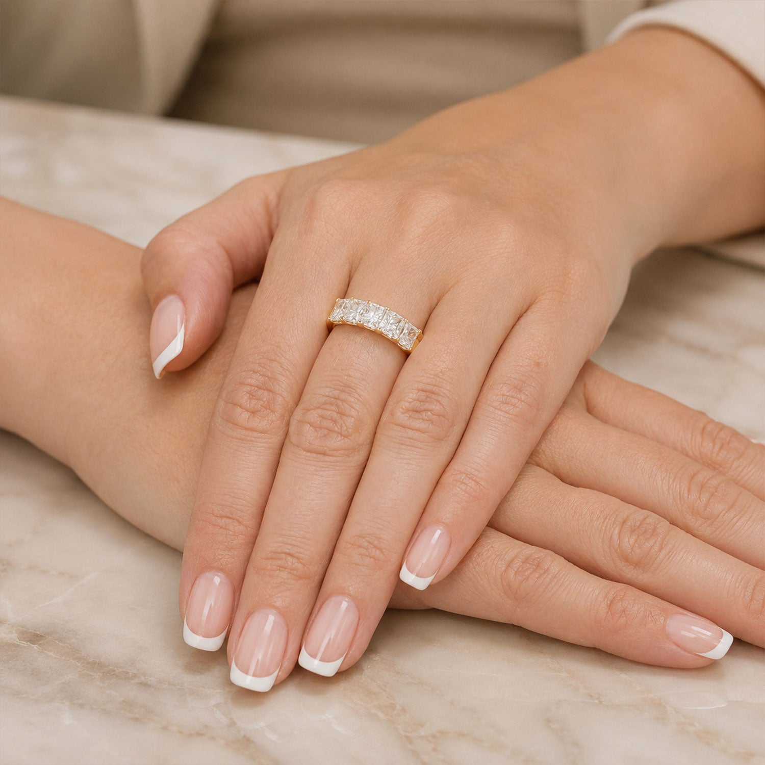 18ct Yellow Gold Radiant Cut Diamond Five Stone Eternity Ring