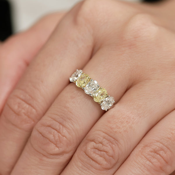 Berry's Platinum Oval Cut Diamond And Yellow Diamond Five Stone Eternity Ring - Berry's Jewellers