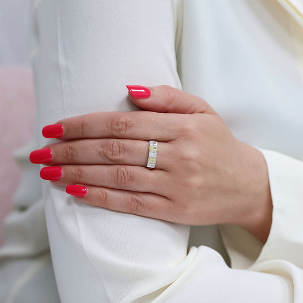 Berry's Platinum Radiant Cut Diamond And Yellow Diamond Five Stone Eternity Ring - Berry's Jewellers