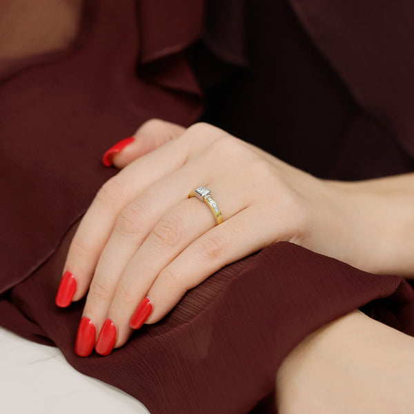 Berry's 18ct Yellow Gold Princess Cut Diamond Rub-Over Set Ring With Diamond Set Shoulders - Berry's Jewellers