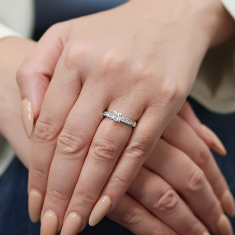 Berry's Platinum Princess Cut Diamond Single Stone Ring With Princess Cut Diamond Shoulders - Berry's Jewellers