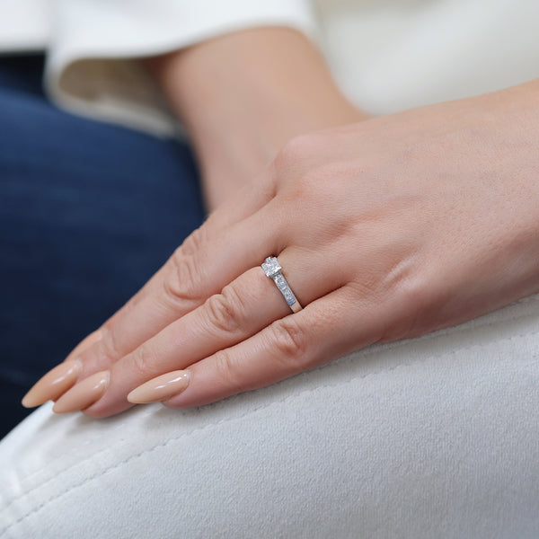 Berry's Platinum Princess Cut Diamond Single Stone Ring With Princess Cut Diamond Shoulders - Berry's Jewellers