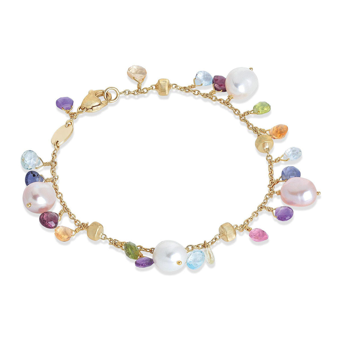Marco Bicego Paradise 18ct Yellow Gold Multicoloured Gemstone & Pearl Bracelet - Berry's Jewellers