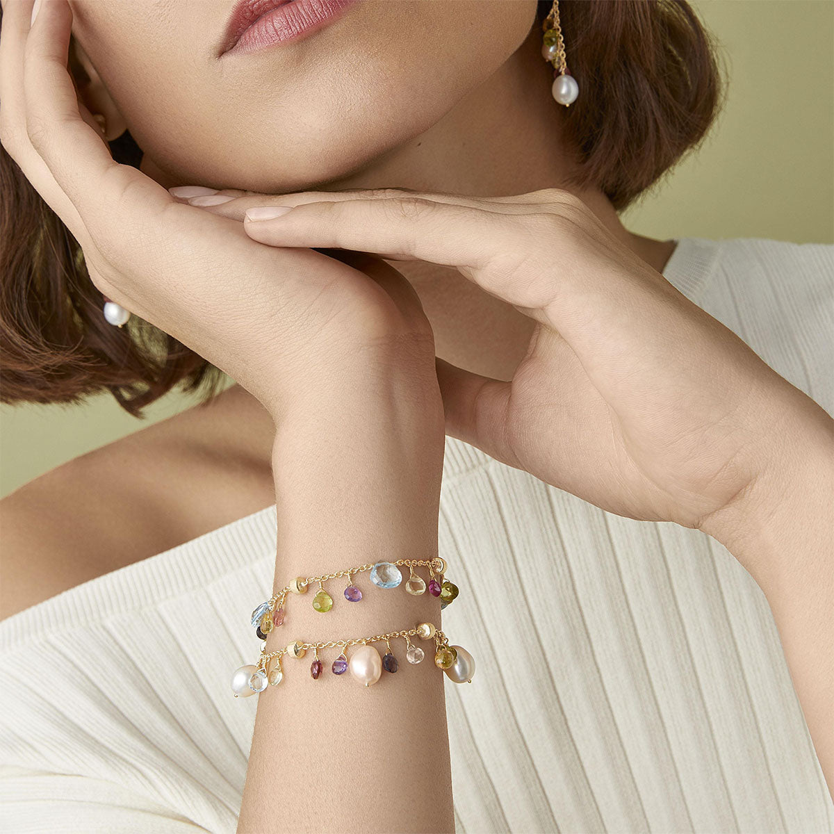 Marco Bicego Paradise 18ct Yellow Gold Multicoloured Gemstone & Pearl Bracelet - Berry's Jewellers