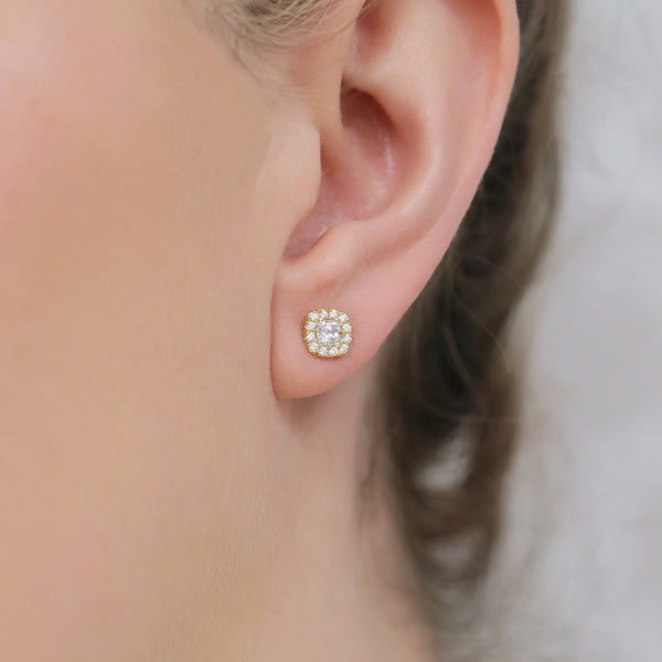 Berry's 18ct Yellow Gold Cushion Cut Diamond Halo Stud Earrings - Berry's Jewellers