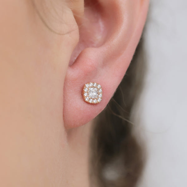 Berry's 18ct Rose Gold Cushion Cut Diamond Halo Stud Earrings - Berry's Jewellers