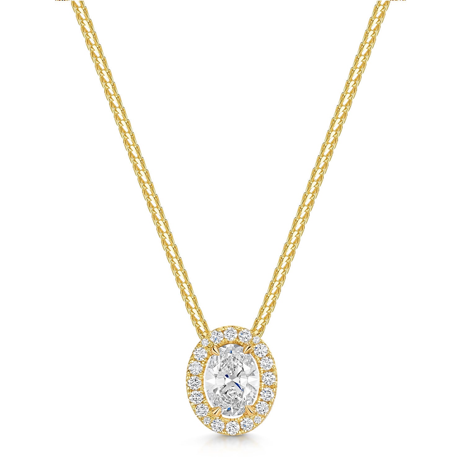 18ct Yellow Gold Oval Cut Diamond Halo Pendant
