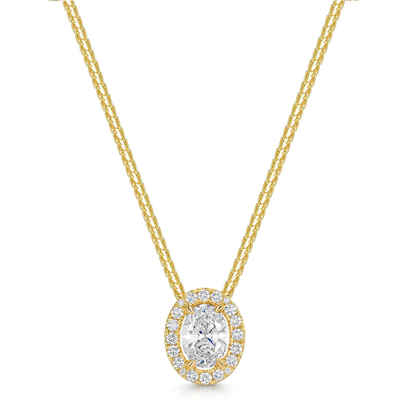 18ct Yellow Gold Oval Cut Diamond Halo Pendant
