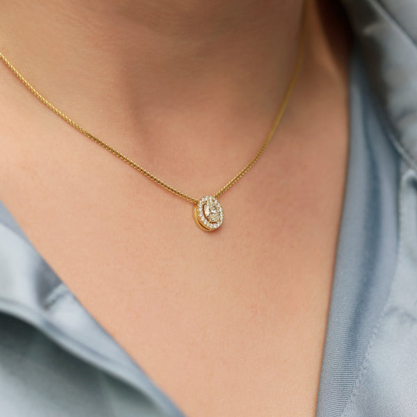 Berry's 18ct Yellow Gold Oval Cut Diamond Halo Pendant - Berry's Jewellers