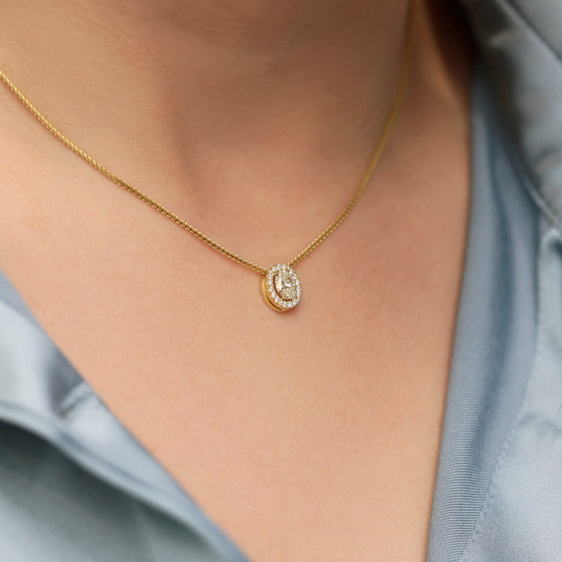 Berry's 18ct Yellow Gold Oval Cut Diamond Halo Pendant - Berry's Jewellers