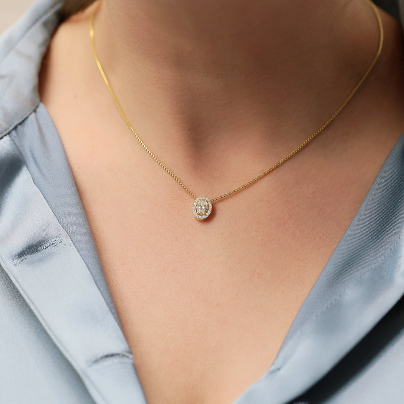 Berry's 18ct Yellow Gold Oval Cut Diamond Halo Pendant - Berry's Jewellers