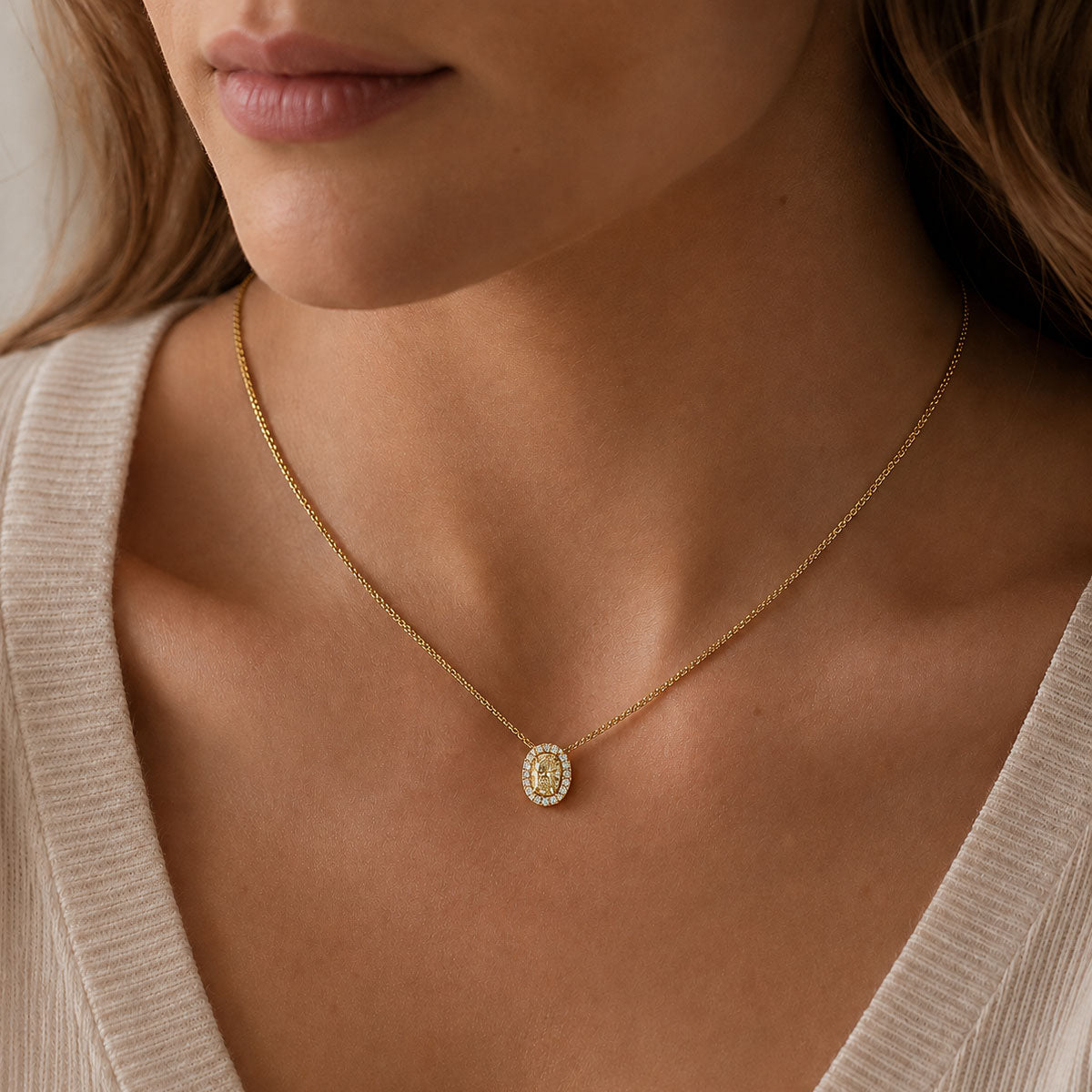 Berry's 18ct Yellow Gold Oval Cut Light Yellow Diamond Halo Pendant - Berry's Jewellers